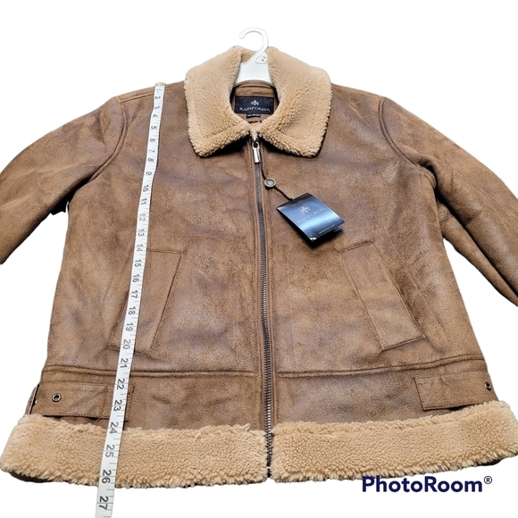 Rainforest Brown Sherpa Lined Full Zip Rain Resistant Bomber Jacket Size Small - Picture 6 of 11
